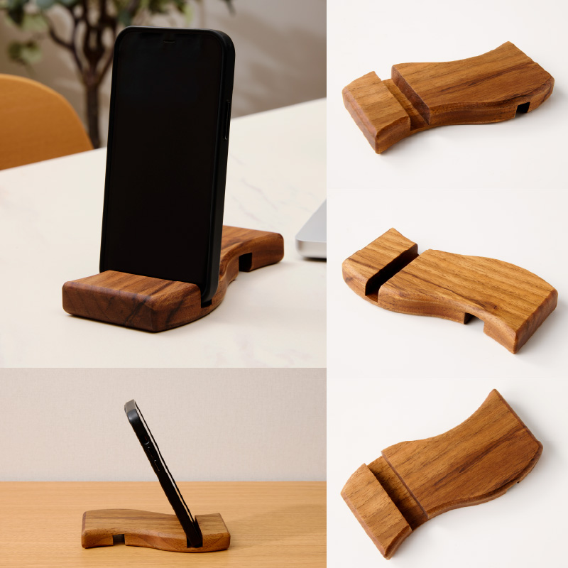 ウェーブ型木製スマホスタンド 　Wave wood mobile phone stand 天然木 スマートフォンスタンド 卓上スタンド 充電対応 在宅ワーク デスク周り インテリア雑貨 ナチュラルデザイン 小牧市 送料無料