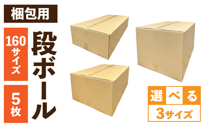 梱包用段ボール　160サイズ　5枚 梱包用 段ボール セット 選べる サイズ 規格 段ボール箱 梱包 季節用品 書類 整理箱 衣類 収納 片付け 整理 DIY 工作 荷物 引っ越し 防災 備蓄 便利 フリマ 通販 配送 荷造り お取り寄せ 愛知県 小牧市 送料無料