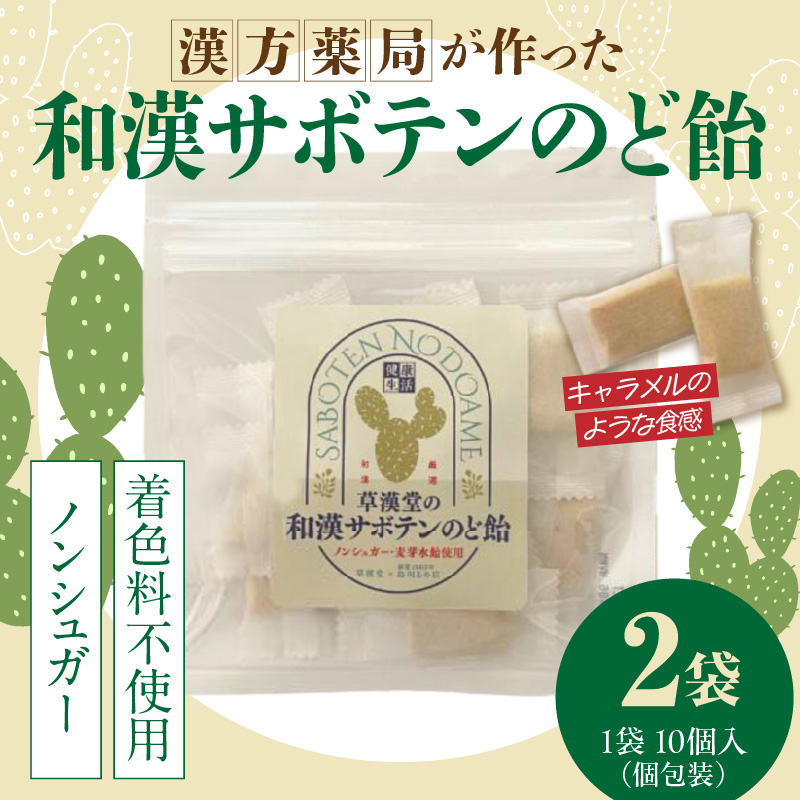 和漢サボテンのど飴　2袋 和漢 サボテン のど飴 草漢堂 オリジナル サボテンパウダー入り ノンシュガー 着色料不使用 個包装 島川あめ店 コラボ 飴 キャンディー おかし お取り寄せ 愛知県 小牧市 送料無料