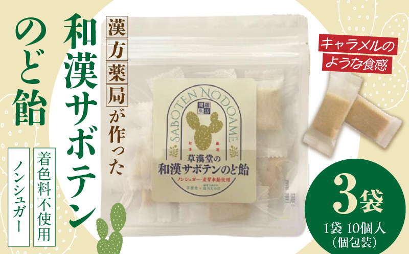 和漢サボテンのど飴　3袋 和漢 サボテン のど飴 草漢堂 オリジナル サボテンパウダー入り ノンシュガー 着色料不使用 個包装 島川あめ店 コラボ 飴 キャンディー おかし お取り寄せ 愛知県 小牧市 送料無料