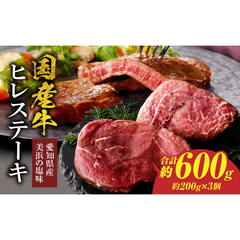 【食肉総合卸 丸正】国産牛ヒレステーキ 600ｇ 愛知県産美浜の塩味