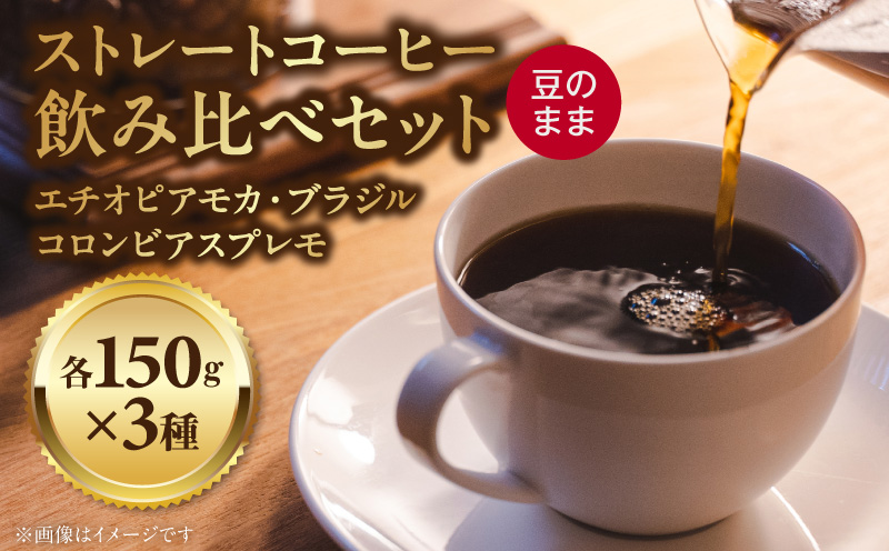 ストレートコーヒー飲み比べセット(豆のまま) ストレートコーヒー 飲み比べセット 豆のまま コーヒー豆 エチオピアモカ 浅煎り ブラジル 中煎り コロンビアスプレモ 深煎り コーヒー好き 豆香館 三種飲み比べ セット コーヒー プレゼント用 ギフト用 愛知県 小牧市 送料無料