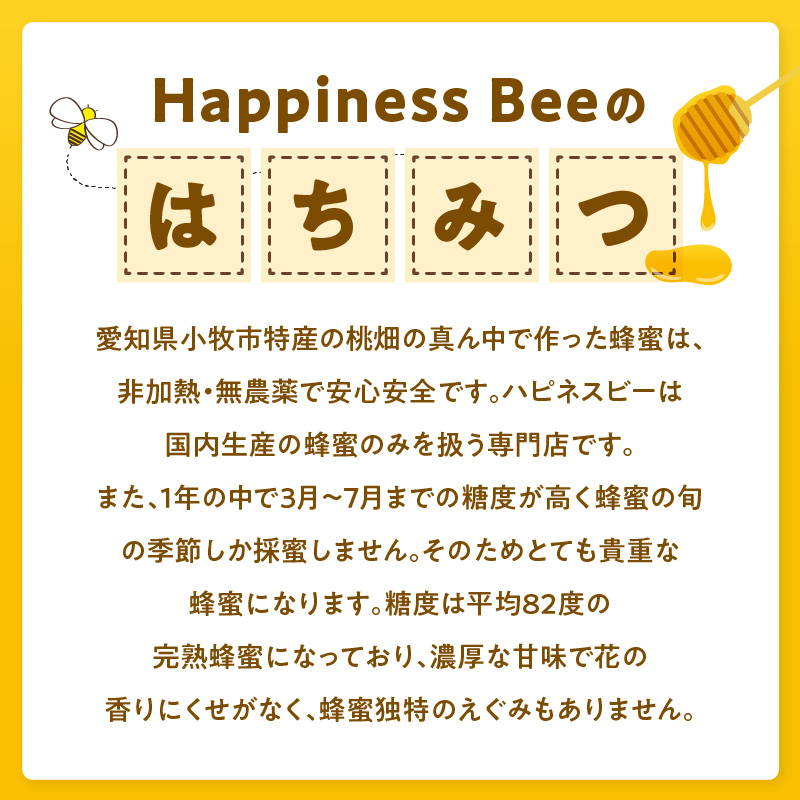 【愛知県小牧市】桃畑で作った完熟非加熱はちみつ200g×2本（アカシア）パウチ入り ポスト便