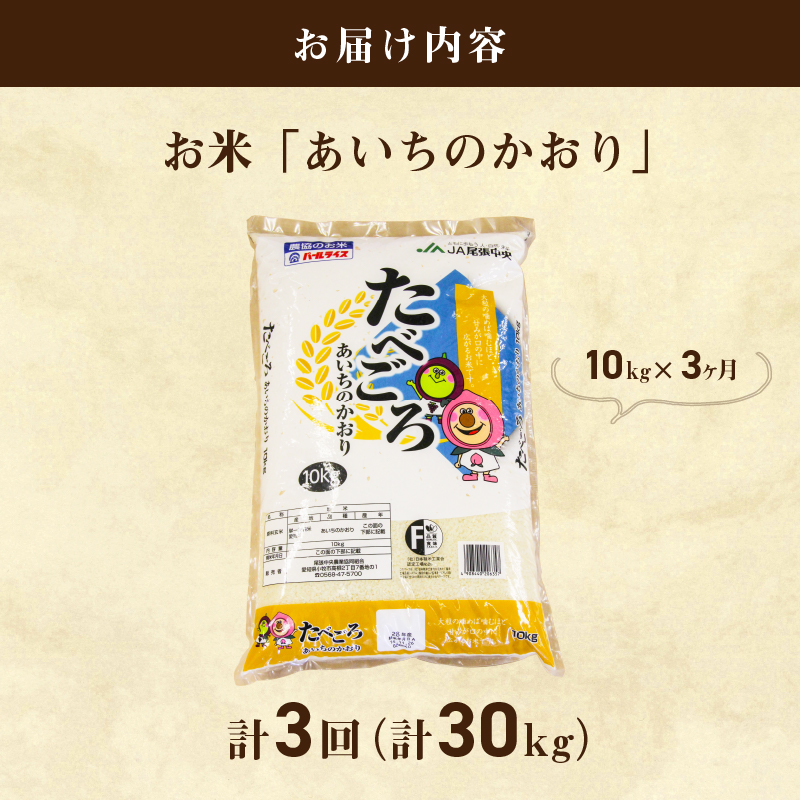 【3ヶ月定期便】お米「あいちのかおり」10kg（計30kg）　精米　おにぎり　おこめ