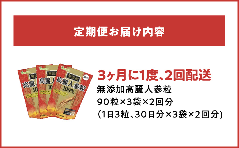 ＜3ヶ月に1度、2回送付 定期便＞山本漢方の無添加高麗人参粒