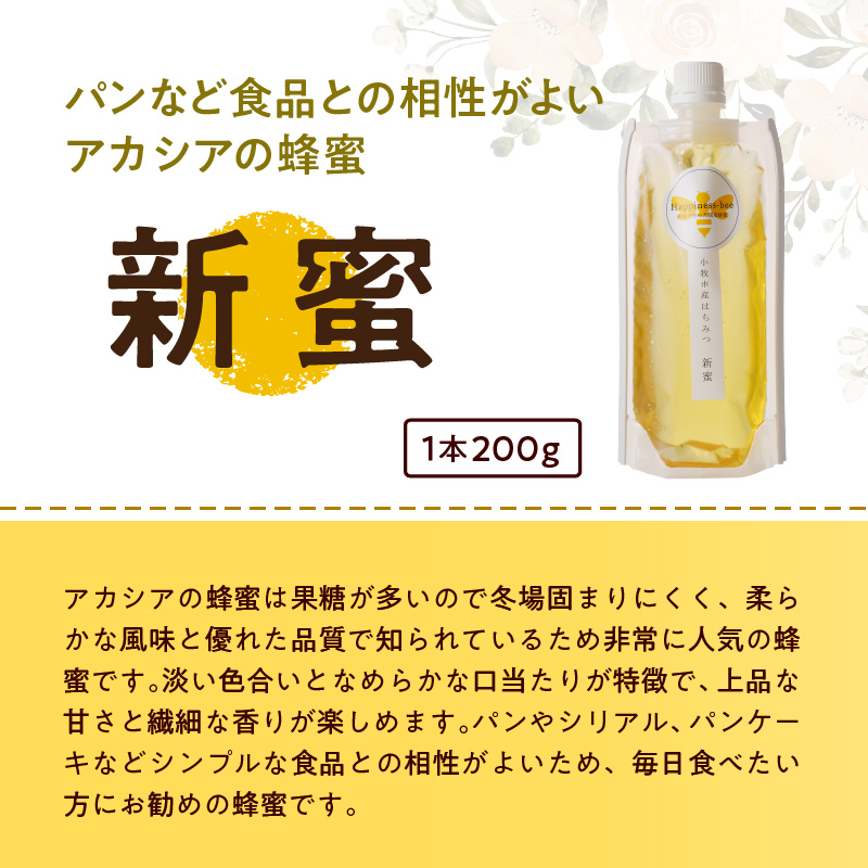 【愛知県小牧市】桃畑で作った完熟非加熱はちみつ200g×2本（アカシア）パウチ入り ポスト便