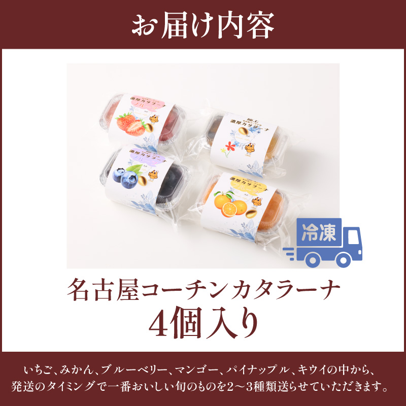 旬果の宝箱　名古屋コーチンカタラーナ　4個入 カタラーナ 名古屋コーチン 地赤卵  濃厚 後味さっぱり 旬の フルーツ のせ 生クリーム 南蛮窯 冷凍 デザート スイーツ おやつ お菓子 洋菓子 朝採れ卵使用 お取り寄せ お取り寄せスイーツ 愛知県 小牧市 送料無料