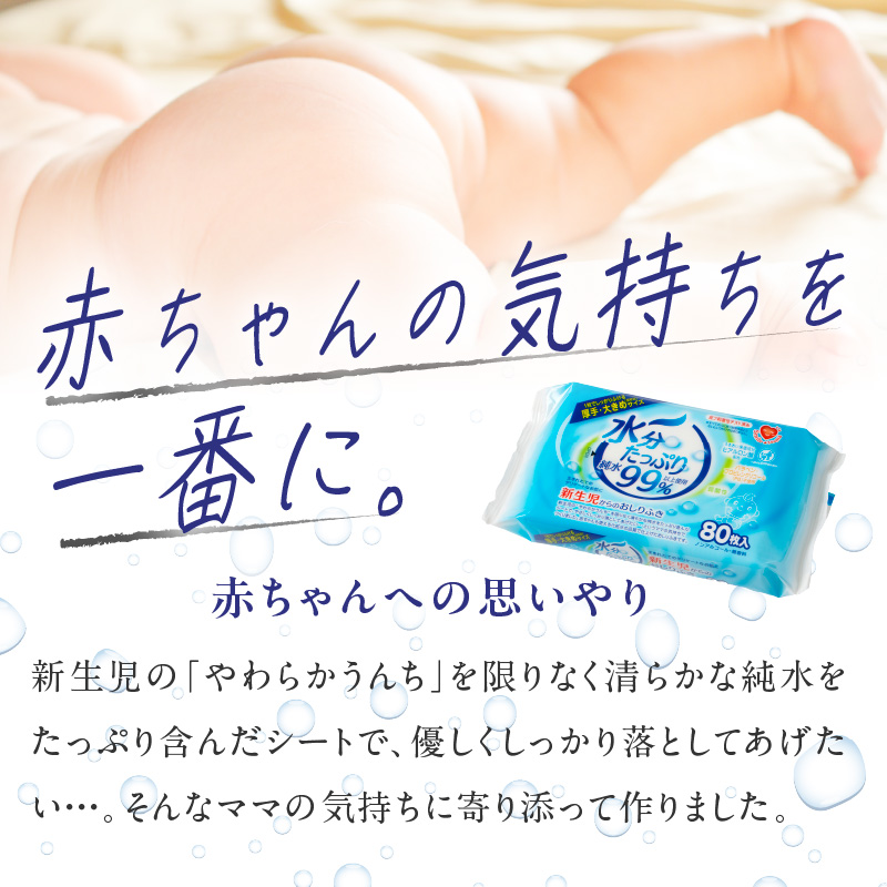 【4回定期便】水分たっぷりおしりふき80枚入×3P×12セット×4回（計144個）ノンアルコール 無香料 赤ちゃん 弱酸性 ヒアルロン酸 ベビー用品 ウエットティッシュ ウェットシート