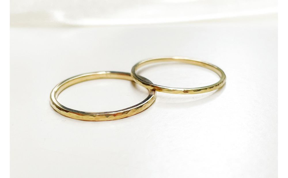 【K18 ペアリング】丸つち目 細＆厚リング（ハンドメイド）- ギフト包装付き -