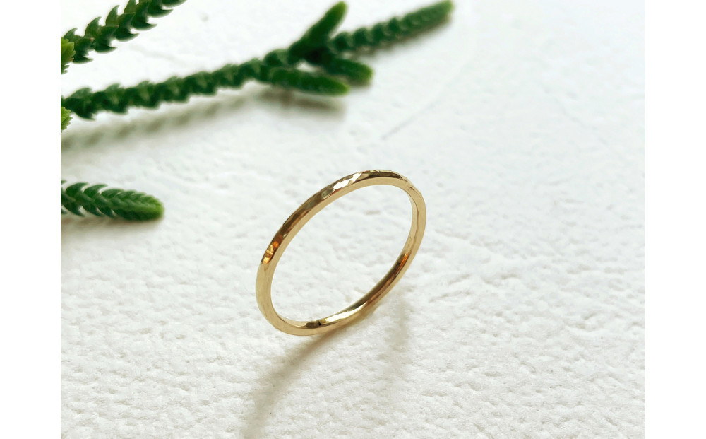 【K18 ペアリング】丸つち目 細＆厚リング（ハンドメイド）- ギフト包装付き -