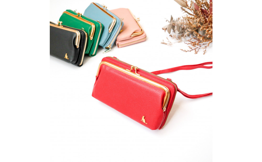 【レッド】スマホショルダー お財布ショルダー がま口 がま口財布 スマホポーチ スマホポシェット