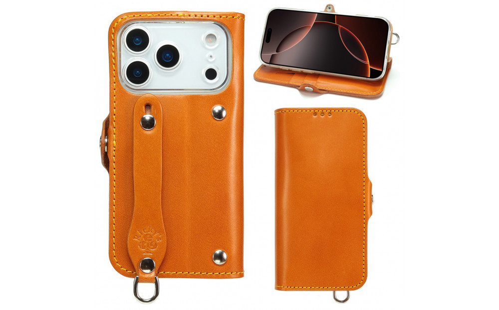 EFGS iPhone 17Pro 手帳型 ケース 栃木キャメル 【左開き】 TPU スタンド カード入れ ベルト付き 栃木レザー 本革 リッキーズ