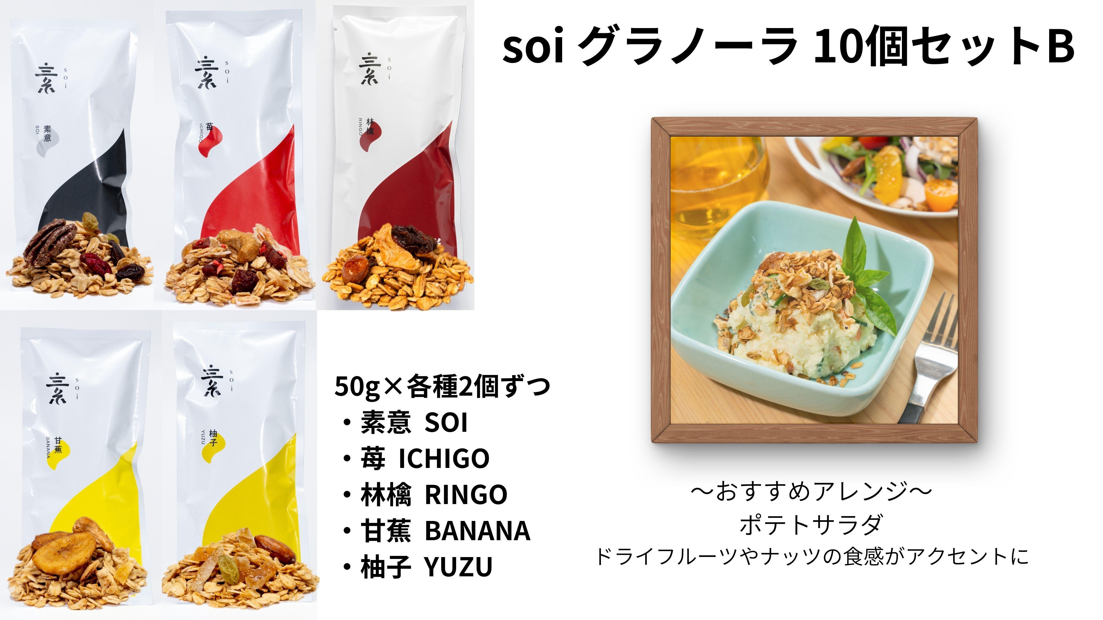 soi グラノーラ １０個 Bセット (素意・苺・林檎・甘蕉・柚子 / ５０ｇ 各種２個 )