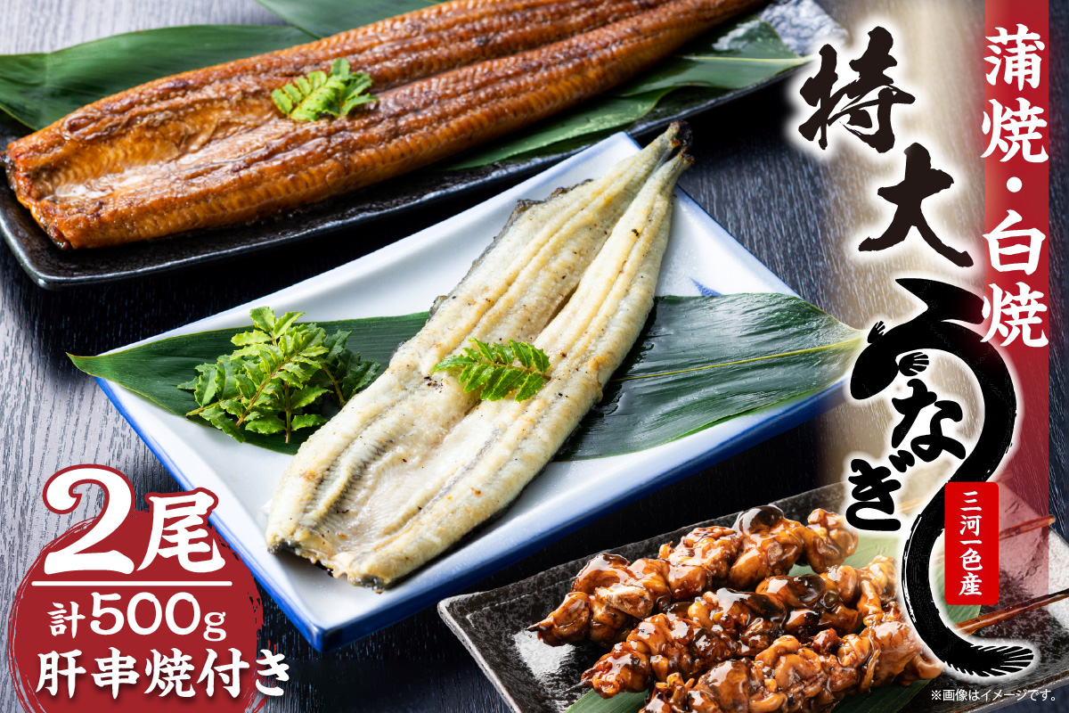 三河一色産　最高級うなぎセット 特大2尾（蒲焼・白焼各1尾）計500g（冷蔵配送）