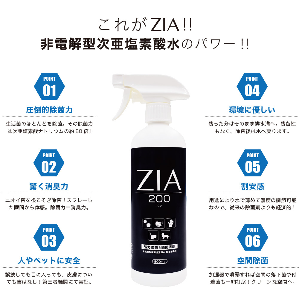 人にも環境にも優しい除菌消臭剤　ZIA series 非電解型 次亜塩素酸水　ZIA200詰替2.5L×２個（1257）