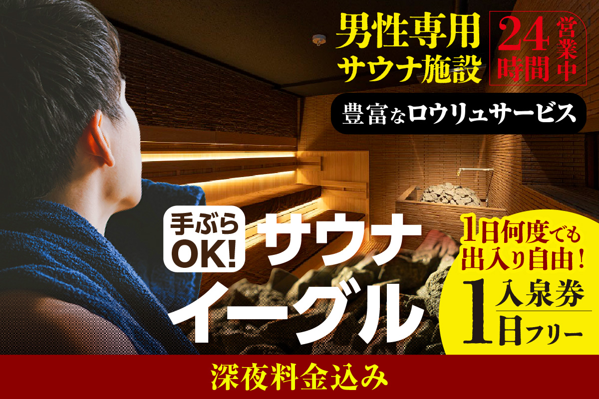 【ふるさと納税限定】　サウナイーグル１日フリー入泉券（深夜料金込み。１日何度でも出入り自由）（1707）