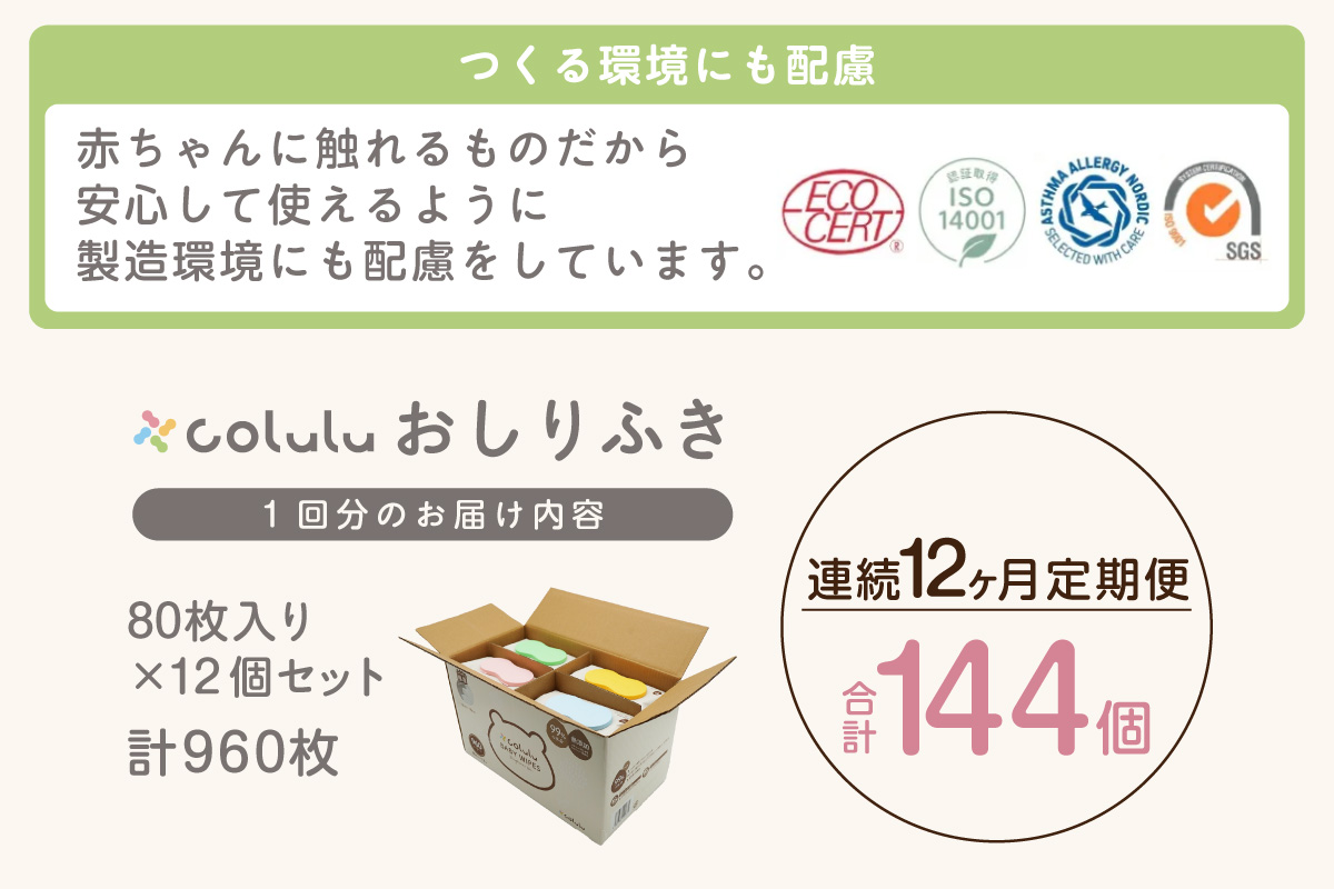おしり拭き 80枚入り 12個セット×12ヶ月定期便（3466）