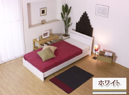 【組立サービス付】284　シングルサイズ　パネル型ラインデザインベッド　国産ポケットコイルマットレス(108618)付(ホワイト)（1380）