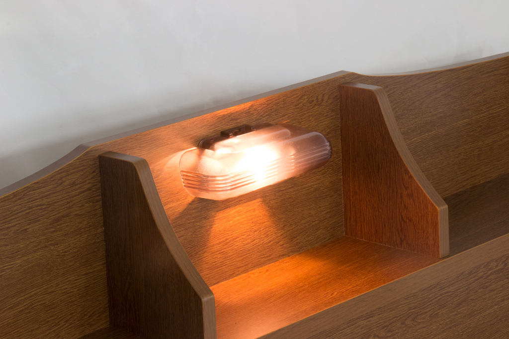 【組立サービス付】320　ダブルサイズ　棚照明コンセント付きデザインフロアベッド　国産ポケットコイルマットレス(108618)付(ブラウン)（1464）