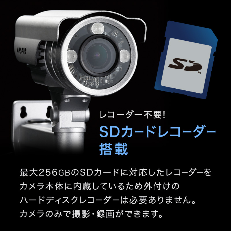 防犯カメラ 屋外 256GB SDカードレコーダー内蔵カメラ ASM03FHD 防犯 カメラ 電化製品 セキュリティー LED センサー 小型カメラ 録画