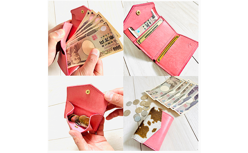 財布 手のひらサイズのレザーコンパクトウォレット イエローダルメシアン レザー 小銭入れ 札入れ コンパクト ダルメシアン ギフト 日用品 雑貨 日進市 愛知県