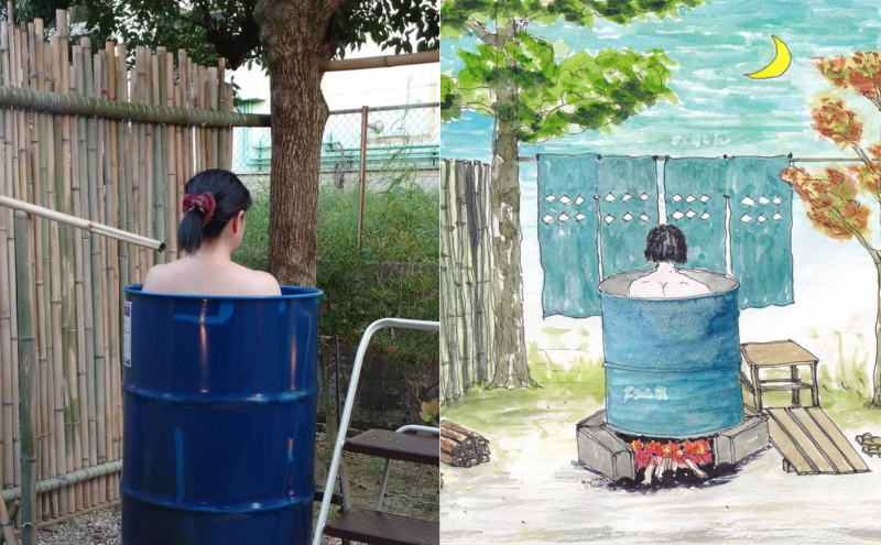 体験型民泊2名 Mコース宿泊券 ドラム缶風呂＆囲炉裏バーベキュー 民泊 薪割り 体験 自然 バーベキュー 露天風呂 愛知県 日進市