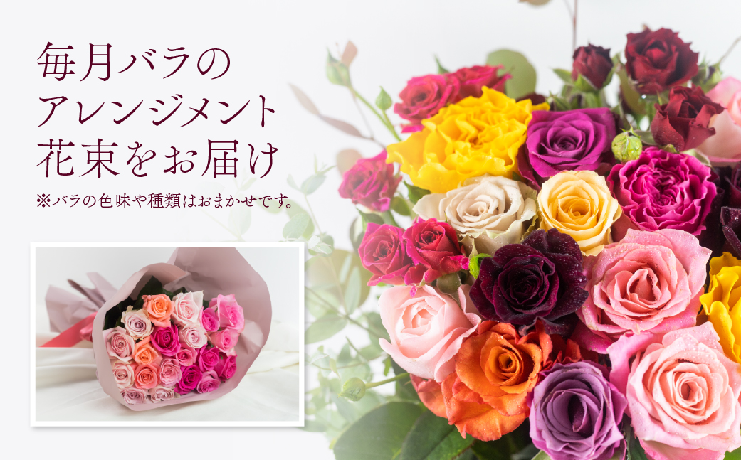 【定期便】薔薇のアレンジメント (20本+ユーカリ) 6ヶ月 6回お届け アレンジブーケ バラ 薔薇 花束