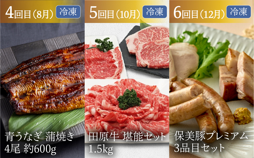 渥美半島の恵み どうまい 定期便 プレミアム 全6回 （ いちご、鶏肉、古田メロン、青うなぎ、ハムソーセージセット、田原牛 ） ご当地 人気 頒布会