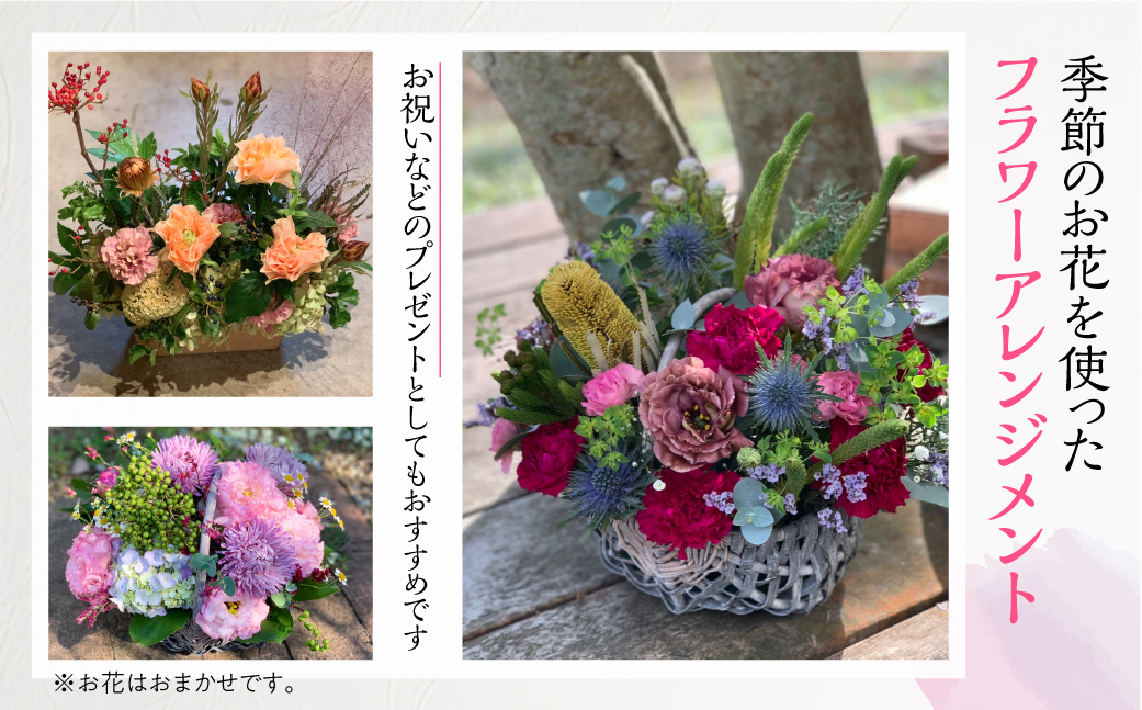 定期便 6回 季節のお花を使った フラワーアレンジメント 花 かご付き 生花 お任せ ギフト プレゼント 飾り 愛知県 田原市 渥美半島 102000円