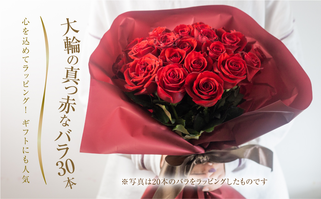 バラ 花束 大輪 赤 30本 (40cm) ブーケ 薔薇 ローズ  生花 観賞用 プレゼント 花 ギフト 誕生日 植物 フラワー 土壌栽培 産地直送 田原市 人気 切り花 切花 18000円