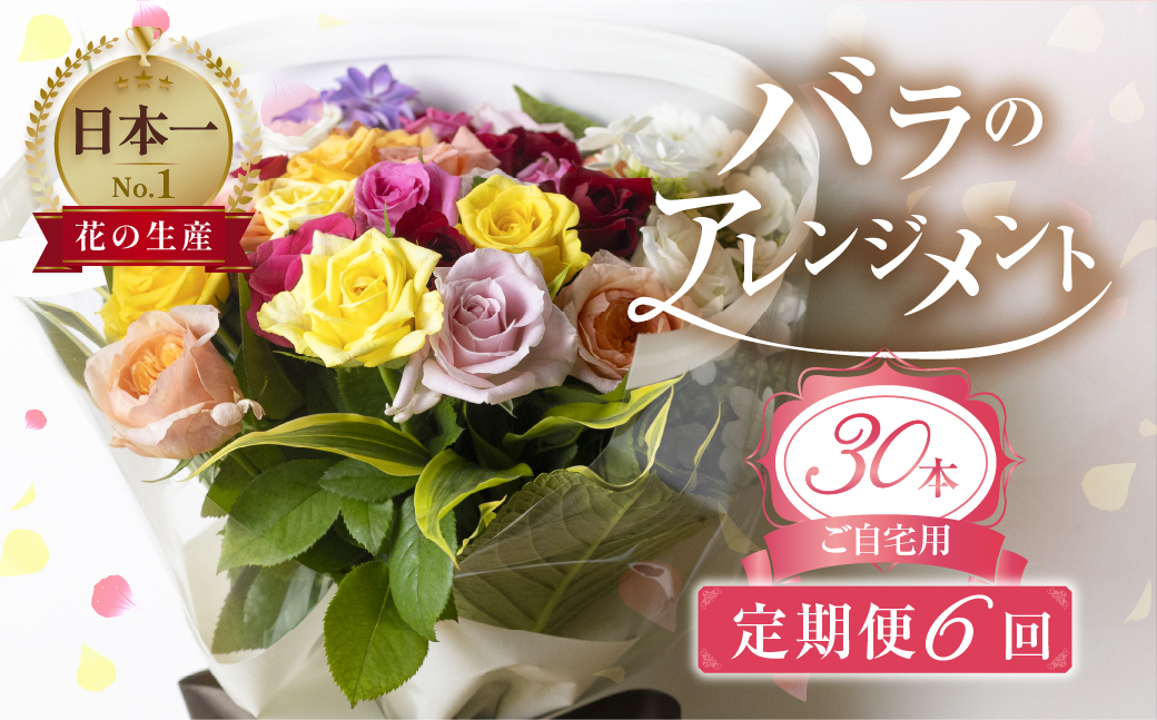【定期便】 6回 お届け バラとグリーンの花束 30本 ご自宅用 バラ 薔薇 花束  (訳あり 規格外　おまかせ)ローズ