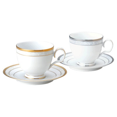 ノリタケ【ハンプシャーゴールド&プラチナ】カップ&ソーサーペア(金・銀)【1637897】