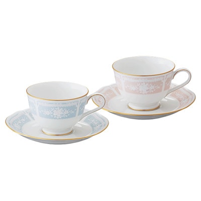 ノリタケ【レースウッドゴールド】カップ&ソーサーペア(ブルー・ピンク)【1637797】