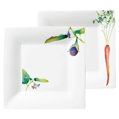 ノリタケ【京香旬彩】23cmスクエアプレートペア(加茂茄子・金時人参)【1637973】