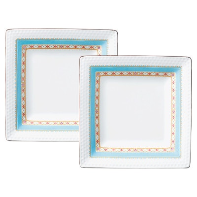 ノリタケ【ハミングブルー】19cmスクエアプレートペア【1637936】