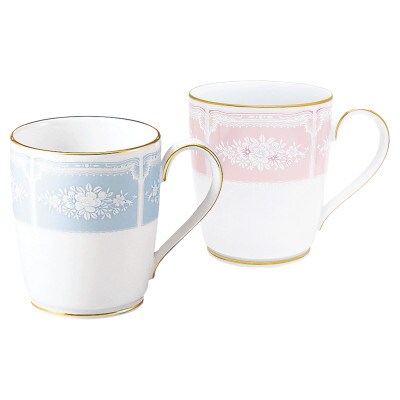 ノリタケ【レースウッドゴールド】マグカップペア(ブルー・ピンク)【1637801】