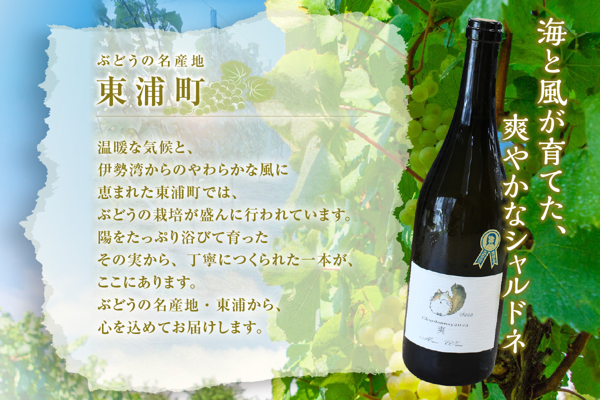 Chardonnay2023 爽 750ml 白ワイン｜シャルドネ 無添加 無濾過 国産 日本ワイン 愛知県 東浦町