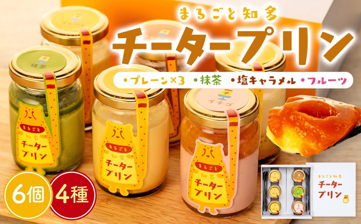 チータープリン 6 個 セット ( プレーン × 3 抹茶 塩 キャラメル フルーツ ) 冷蔵 プリン 子供向け スイーツ デザート ギフト お土産  贈答用 お歳暮 まるごと知多チータプリン 愛知県 南知多町 【配送不可地域：離島・北海道・沖縄県・東北・中国・四国・九州】