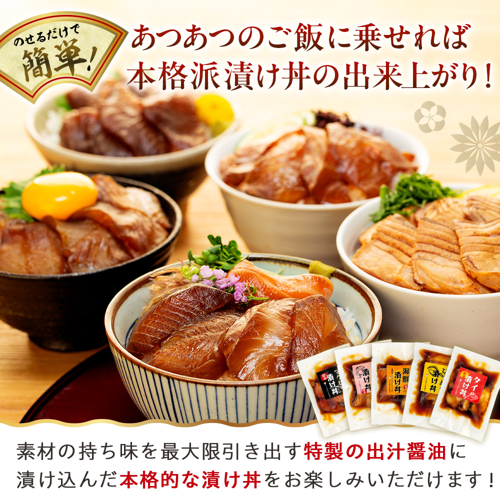 特製出汁醤油で漬け込んだ漬け丼5種セット10食分(各90g)