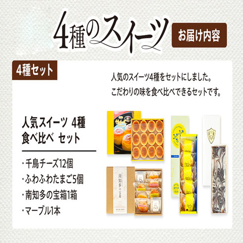 人気スイーツ 4種 食べ比べ 　千鳥チーズ12個・ふわふわたまご5個・南知多の宝箱1箱・マーブル1本
