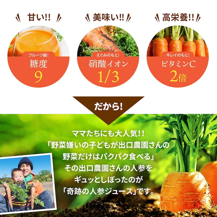 【定期便12ヶ月（全12回）】1000ml×4本を毎月お届け！奇跡の人参ジュース 出口崇仁農園りんご果汁入り・ストレート ※離島への配送不可｜にんじんジュース 無添加 無加糖 無加水 野菜ジュース ドリンク 果汁 野菜 人参 にんじん やさい ジュース ドリンク 飲み物 飲料 りんご レモン 愛知県 美浜町