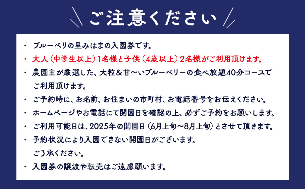 【食べ放題！】ブルーベリ狩り入園券 大人1名分+子供2名分