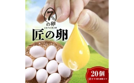 【定期便3ヶ月】匠の卵 20個(割れ玉補償２個）7％の卵｜たまご　卵　玉子　鶏卵　生卵　プレミアム　優秀賞　愛知県　美浜町　国産　産直　卵黄　卵かけご飯