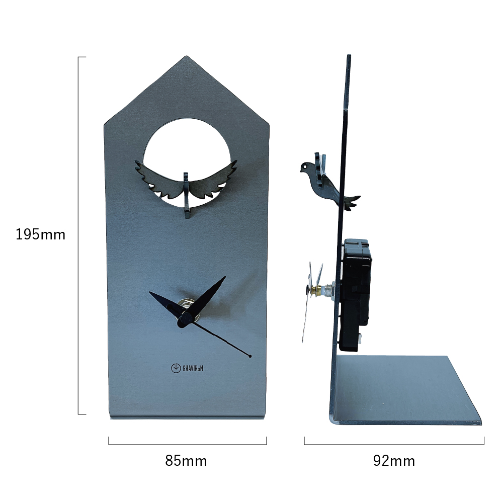 GRAVIRoN Bird Clock ハト 黒皮鉄（置き時計）195×85×92mm 390g