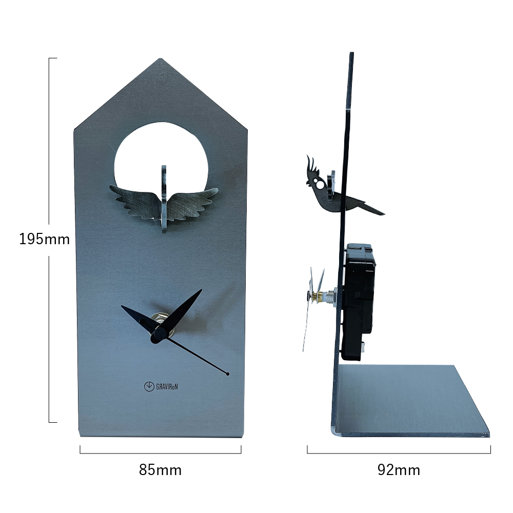 GRAVIRoN Bird Clock オカメインコ 酸洗鉄（置き時計）195×85×92mm 390g