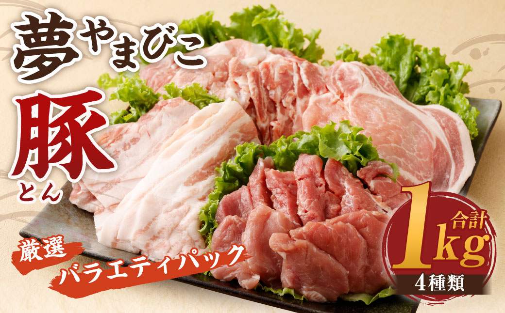 幸田町産「夢やまびこ豚」厳選バラエティパック 4種類 1kg (ロース・バラ・ヒレ・小間切れ) 