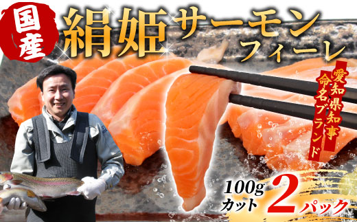 国産サーモン 生食可 無添加 絹姫サーモン カット 200g（100g×2) スペシャルトラウトサーモン 冷凍フィーレトラウトサーモン 鮭 魚 刺身 お刺身 ご当地 天然 産地直送 川育ち 味付けなし 魚介 魚介類 -120
