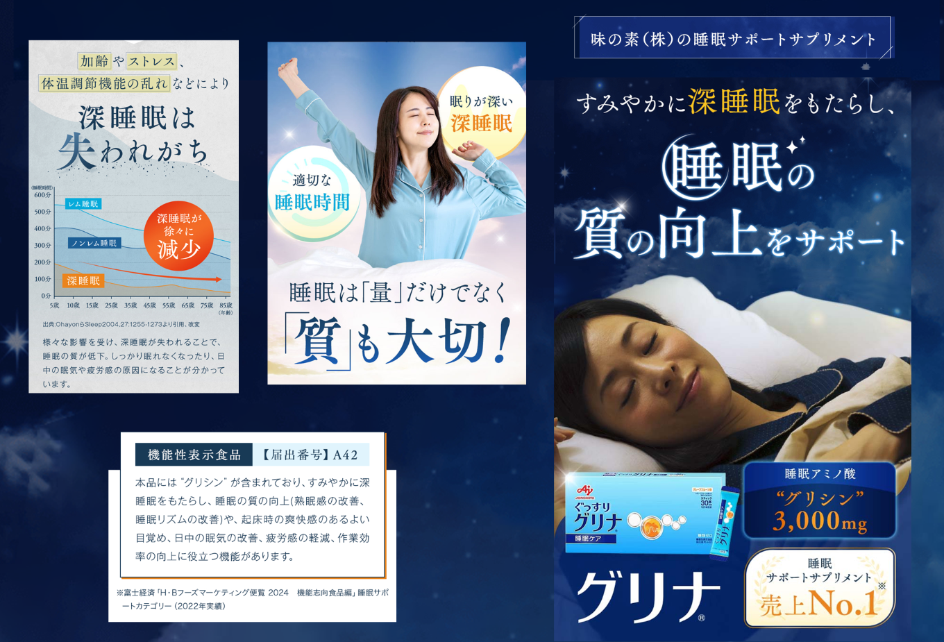 ＜定期便＞睡眠サポートサプリ、11年連続売り上げNO.1 、愛用者数274万人突破、味の素グリナⓇ（機能性表示食品） スティック30本入り×3回発送（約90日分）【三重県 三重 四日市市 四日市 四日市市ふるさと納税 四日市ふるさと納税】