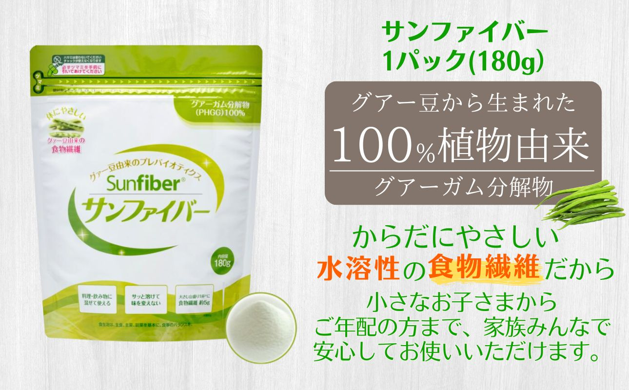 【180gパック】TVで話題！グアーガム分解物 サンファイバー（粉末）│ 水溶性食物繊維 医療 介護 プレバイオティクス 発酵性食物繊維 健康食品 サプリ 個包装 太陽化学 三重県 四日市市 ふるさと納税