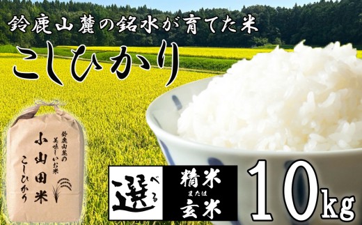 こしひかり 10kg 鈴鹿山麓の銘水が育てた米、米どころ三重県産小山田地区「こしひかり（精米）」10kg